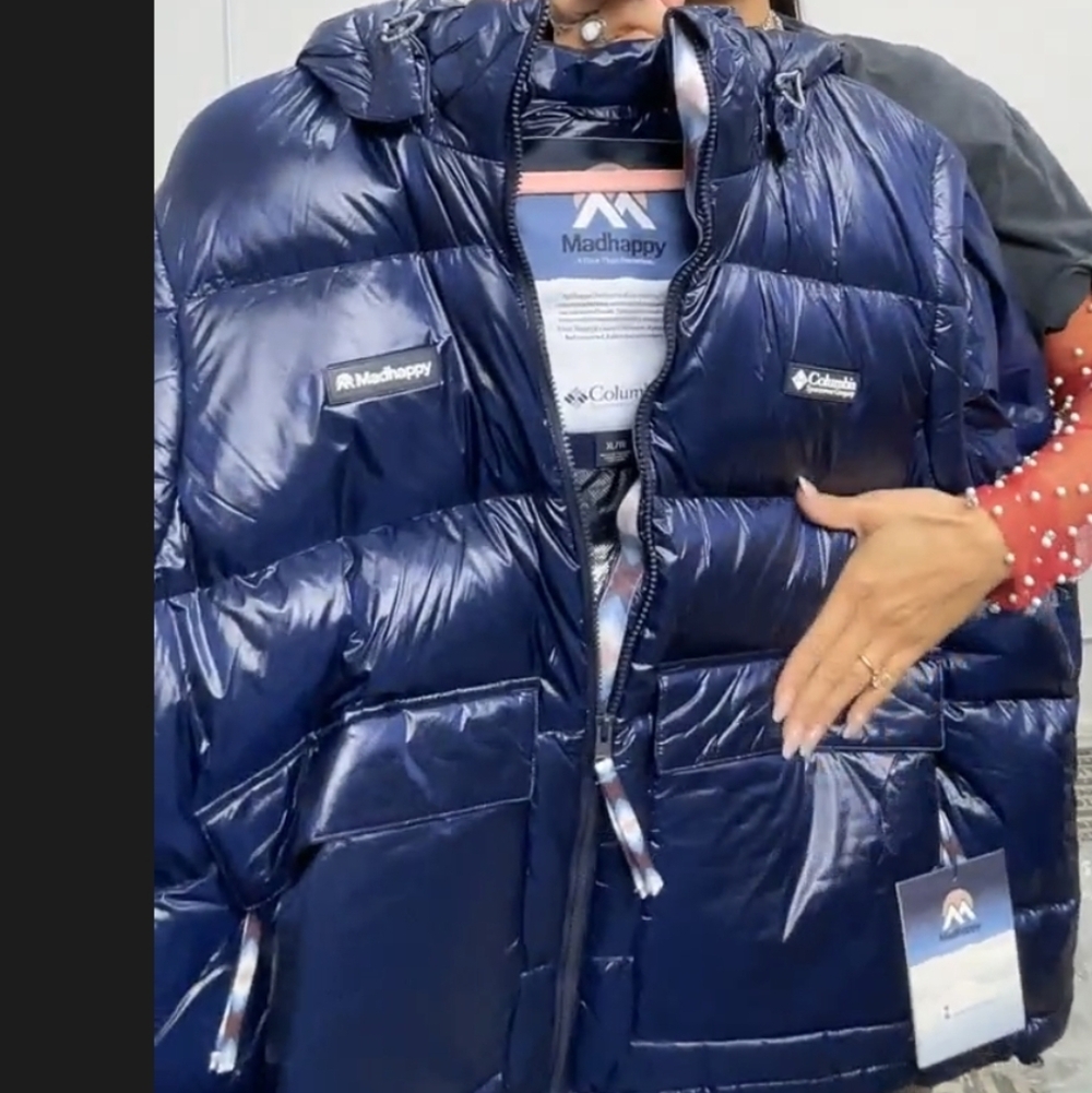 Madhappy X Columbia Collab Down Feather Puffer Jacket Unisex Navy Blue L NWT - Picture 7 of 8